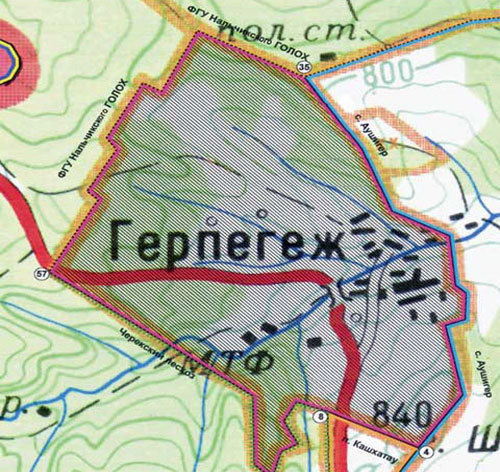 Карта села Герпегеж. Карта с сайта www.balkaria.info