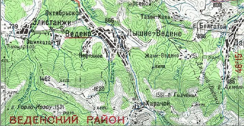 Веденский район Чечни. Карта с сайта www.mirkart.ru