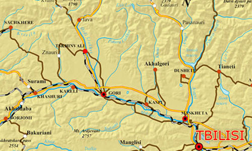 Горийский район Грузии на карте. Карта с сайта www.bakuriani.ru