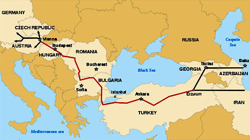 Схема маршрута газопровода Nabucco. Фото с сайта http://en.wikipedia.org