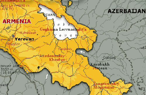 Фрагмент карты Армении и Азербайджана. Фото с сайта www.armnet.ru