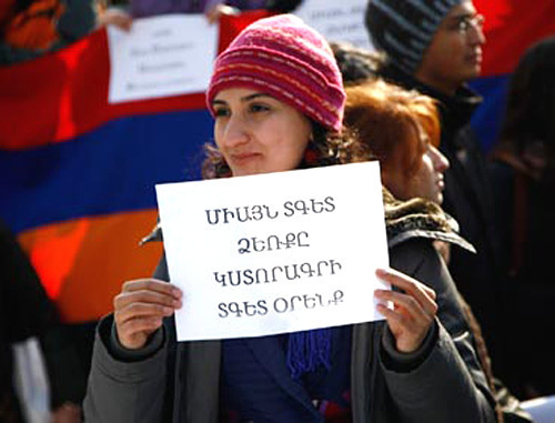 Акция протеста против строительства киосков в парке Еревана, 16 февраля 2012 г. Фото www.1in.am