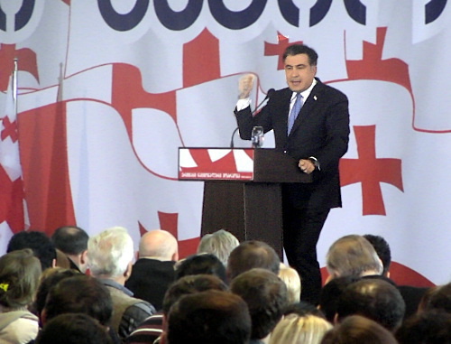 Михаил Саакашвили выступает на съезде "Единого национального движения". Тбилиси, 23 декабря 2012 г. Фото Беслана Кмузова для "Кавказского узла"
