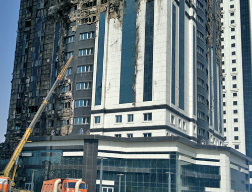 Чечня, Грозный. Башня "Олимп" после пожара 5 апреля 2013 г. Фото "Кавказского узла"