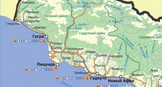 Фрагмент карты Абхазии, размещенной на официальном туристическом сайте республики. Правообладатель: © Государственный комитет Республики Абхазия по курортам и туризму, http://abkhazia.travel