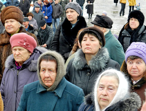 Участники митинга против присоединения поселка Городище к Волгограду. 15 февраля 2014 г. Фото Татьяны Филимоновой для "Кавказского узла"