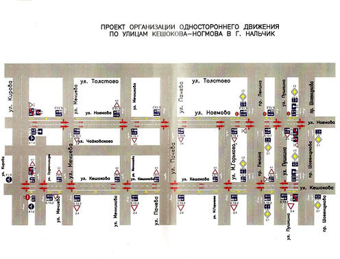 План-схема одностороннего движения на центральных улицах Нальчика. Фото: администрация города Нальчика