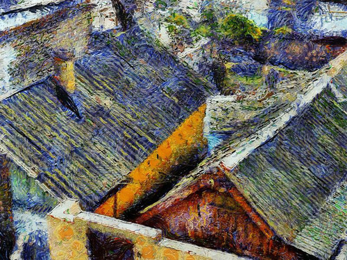 BRO, "Крыши старого города". Одна из работ, представленных на выставке "BRO. Махачкала. Van Gogh", открывшейся 19 июня в столице Дагестана. Фото предоставлено музеем истории Махачкалы.