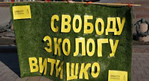 Плакат "Свободу экологу Витишко", Одиночный пикет, Москва, февраль 2014 http://freevitishko.org/ru/?page_id=40