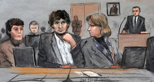 Джохар Царнаев. Рисунок из зала суда.  Фото: http://www.golos-ameriki.ru/content/boston-court-tzarnaev/2770764.html?page=1