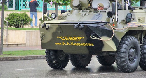 БТР батальона "Север" на параде Победы в Грозном, май 2015 года. Фото: Магомеда Магомедова для "Кавказского узла".