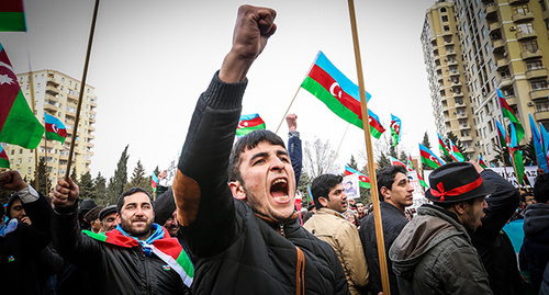 Участник митинга. Баку, 15 марта 2015 г. Фото Азиза Каримова для "Кавказского узла"
