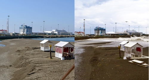 Муниципальный пляж "Ривьера-2" до и после шторма. Фото Светланы Кравченко для "Кавказского узла"