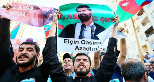 Митинг под лозунгом: "Конец коррупции, свободу политзаключенным!" прошел 23 сентября на стадионе в Ясамальском районе Баку. Кадр из видео "Кавказского узла"