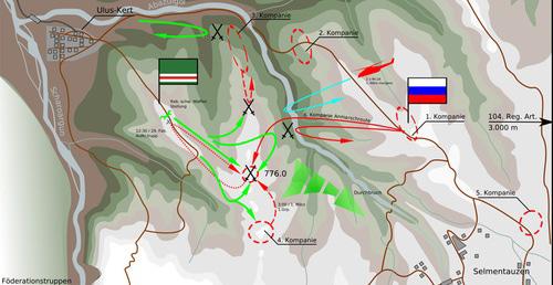 Карта боя 29 февраля - 1 марта 2000 года в районе селения Улус-Керт в Шатойском районе Чечни. Фото: Alexpl https://ru.wikipedia.org