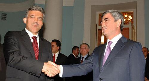 Встреча президента Армении  Сержа Саргсяна и бывшего президента Турции Абдуллы Гюля. Фото http://www.president.am/ru/foreign-visits/item/2008/09/06/news-21/