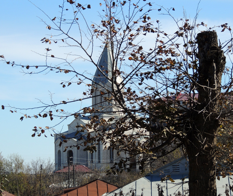 Церковь Казанчецоц (19 в.) сквозь ветки дерева