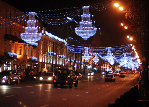 Предновогодний Тбилиси, проспект Руставели. Грузия, декабрь 2009 года. Фото "Кавказского Узла"