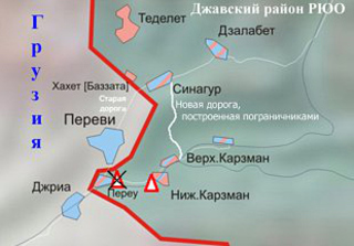 Участок грузино-осетинской границы у пограничного поста Карзман. Карта: http://osradio.ru