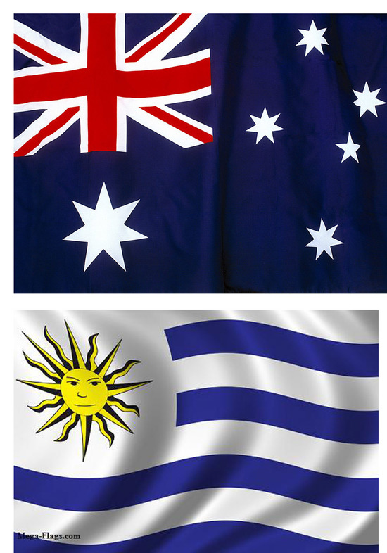 Флаги Австралии и Уругвая.
