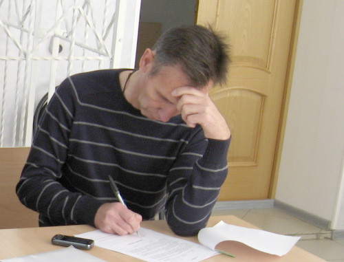 Заседание Приволжского районного суда Астраханской области по уголовному делу о гибели человека, упавшего в провал моста. Обвиняемый АндрейГарин. 21 октября 2013 г. Фото Вячеслава Ященко для "Кавказского узла"