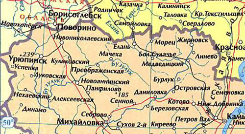 Посёлок Елань на карте. Карта с сайта www.elan-volga.net