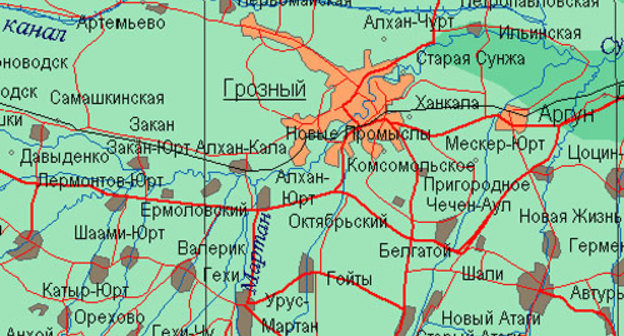 Селениу Алхан-Юрт Урус-Мартановского района Чечни на карте. Карта с сайта http://chechnya.genstab.ru