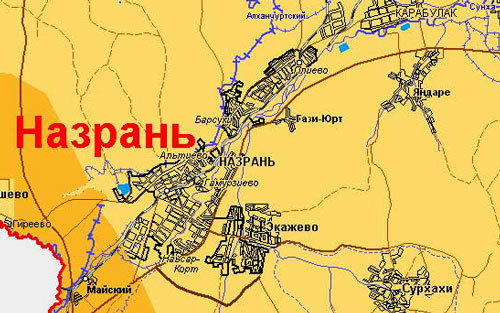 Населённые пункты Яндаре и Сурхахи на карте. Карта с сайта www.ingushetia.org