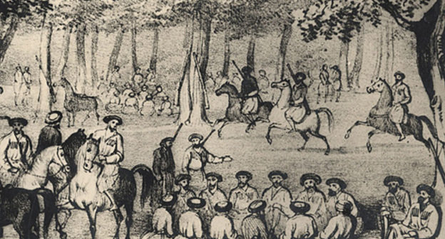 Съезд черкесских старейшин в местности Геч, 1839 год. Фото с рисунка Дж. Белла, источник: www.circassiangenocide.org