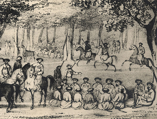 Съезд черкесских старейшин в местности Геч, 1839 год. Фото с рисунка Дж. Белла, источник: www.circassiangenocide.org