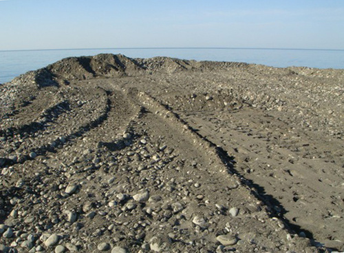Участок пляжа в Адлерском районе Сочи со следами строительной техники. Фото: Светлана Берестенева, http://www.blogsochi.ru