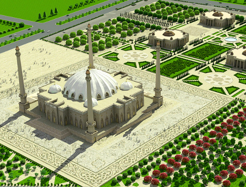 Проект новой соборной мечети в Магасе. Изображение с официального сайта администрации Президента Республики Ингушетия (www.ingushetia.ru)


