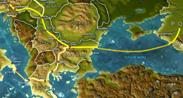 Предполагаемый маршрут газопровода "Южный поток" на карте Европы. Изображение с официального сайта проекта "Южный поток" (http://south-stream.info)