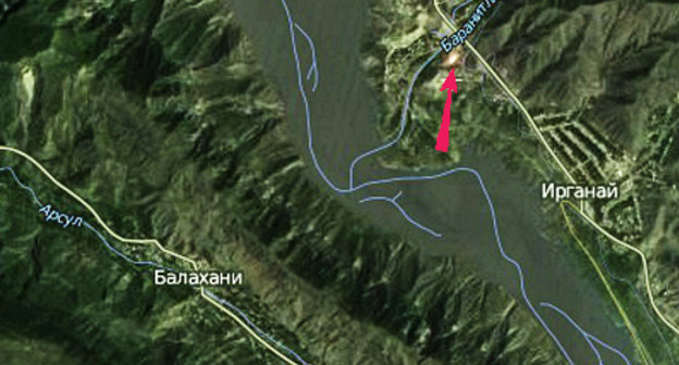 Дагестан, Унцукульский район, окрестности села Балахани. Стрелка указывает на термоточку - вероятное место лесного пожара по данным космического мониторинга. Карта: http://fires.kosmosnimki.ru