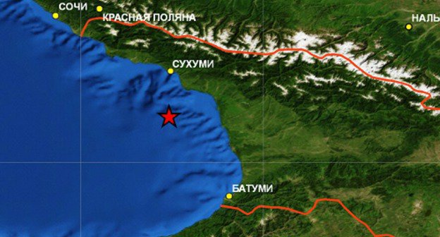 Карта района землетрясения, на которой звездочкой обозначен эпицентр. Рисунок с сайта Геофизической службы РАН, http://www.ceme.gsras.ru