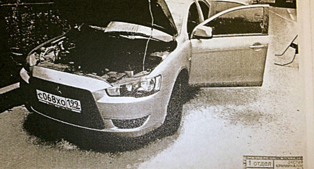 Автомобиль Mitsubishi Lancer, обнаруженный на месте преступления. Фото из материалов по делу об убийстве Юрия Буданова