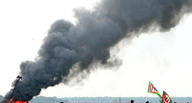 На месте массовых беспорядков на никелевом месторождении в Новохоперском районе. Воронежская область, 22 июня 2013 г. Фото пресс-службы движения "В защиту Хопра"