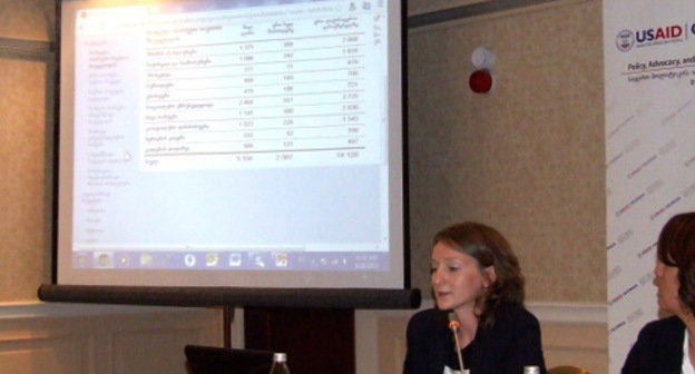 Презентация проекта "Цена государства". Ирина Гурули, менеджер программ НПО "Исследовательский центр экономической политики", рассказывает, из каких отделов состоит сайт www.priceofthestate.ge. Тбилиси, 26 сентября 2013 г. Фото Эдиты Бадасян для "Кавказского узла"