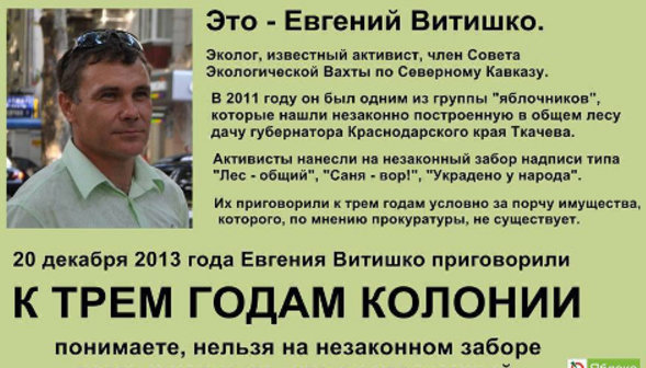 Постер в поддерхку Евгения Витишко, выпущенный партией "Яблоко". Фото с личной страницы Елены Румянцевой на Facebook, https://www.facebook.com/evgeny.vitishko/photos