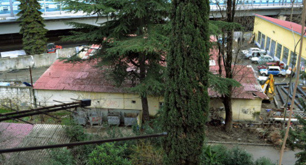 Придомовая территория улицы Новоселов,где ведутся строительные работы, вырубаются и уничтожаются зеленые насаждения. Сочи, 27 января 2014 г. Фото Светланы Кравченко для "Кавказского узла"
организацией ООО «Строй –проект»
