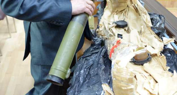 ПЗРК «Стрела-2М», представленный стороной обвинения на слушании по делу Саида Амирова в Северо-Кавказском окружном военном суде Ростов-на-Дону, 16 мая 2014 г. Фото Олега Пчелова для "Кавказского узла"
