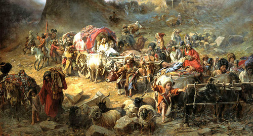 Оставление горцами аула (Пётр Грузинский 1837-1892 гг.). Фото http://ru.wikipedia.org/