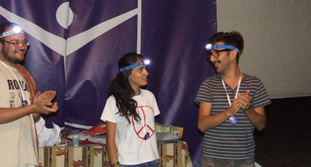 Участники конкурса речи Tekali Mic, получившие приз зрительских симпатий: Севак Киракосян, Арпине Джавадян, Эльшад Юсиф. Грузия, Текали, 2 августа 2014 г. Фото Эдиты Бадасян для "Кавказского узла"