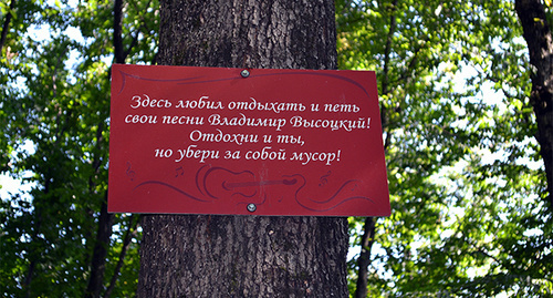 Памятная табличка на дереве в парке. Фото Светланы Кравченко для "Кавказского узла"