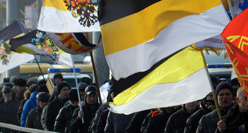 Флаги на шествии "Русский марш", Волгоград, 4 ноября, 2014. Фото Татьяны Филимоновй для "Кавказского узла"