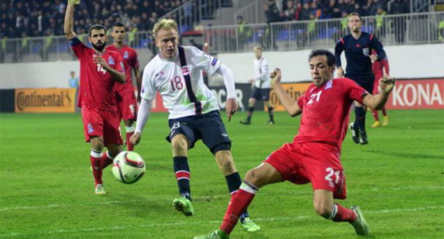 Отборочный матч чемпионата Европы-2016 по футболу между сборными Азербайджана и Норвегии, Баку, стадионе «Баксель Арена» 
Фото Тофика Бабаева, http://1news.az/images/articles/2014/11/16/1038869300449.jpg