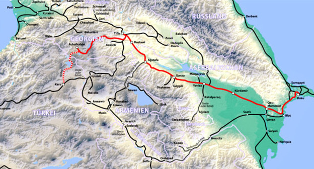 Карта железной дороги Баку - Тбилиси - Карс. Фото: Maximilian Dörrbecker (Chumwa)https://ru.wikipedia.org/