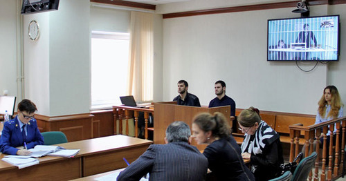 Во время видеоконференции в зале суда. Москва, 2 февраля 2015 г. Фото Магомеда Туаева для "Кавказского узла"