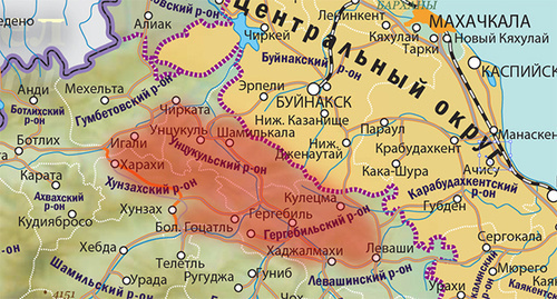 Зона режима КТО в Унцукульском и Гергебильском районах Дагестана. Карта "Кавказского узла"