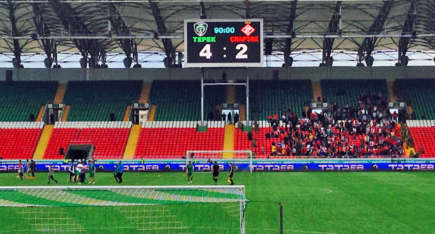 Табло со счетом игры Терек-Спартак. Грозный, 11 мая 2015 г. Фото Магомеда Магомедова для "Кавказского узла"